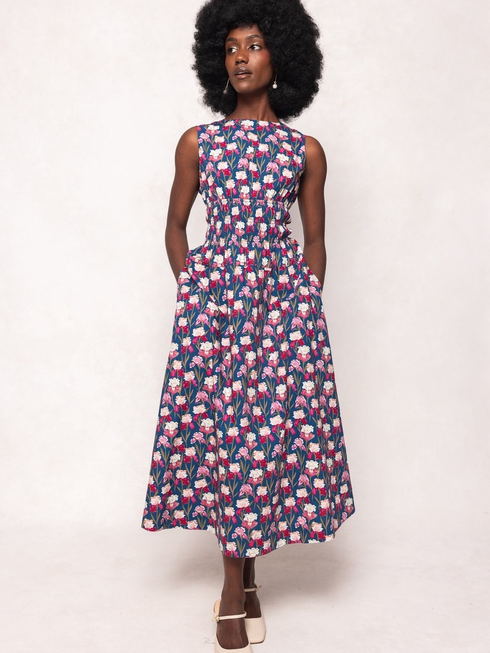 Ivy City Co Navy Floral Sundress with Pink & Cream Blooms